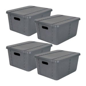 Pack of 4 storage boxes with lids antracithe 45l
