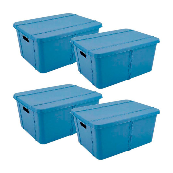 Pack of 4 storage boxes with lids violet 45l