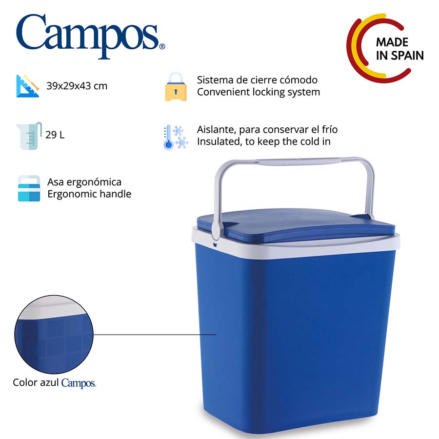 Nevera portátil 29L de plástico Azul Campos resistente