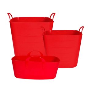 Pack 3 plastic tidy baskets red