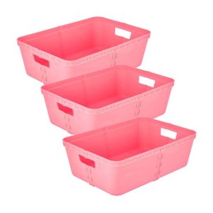 Pack of 3 Pink plastic Storage baskets | Sp-Berner