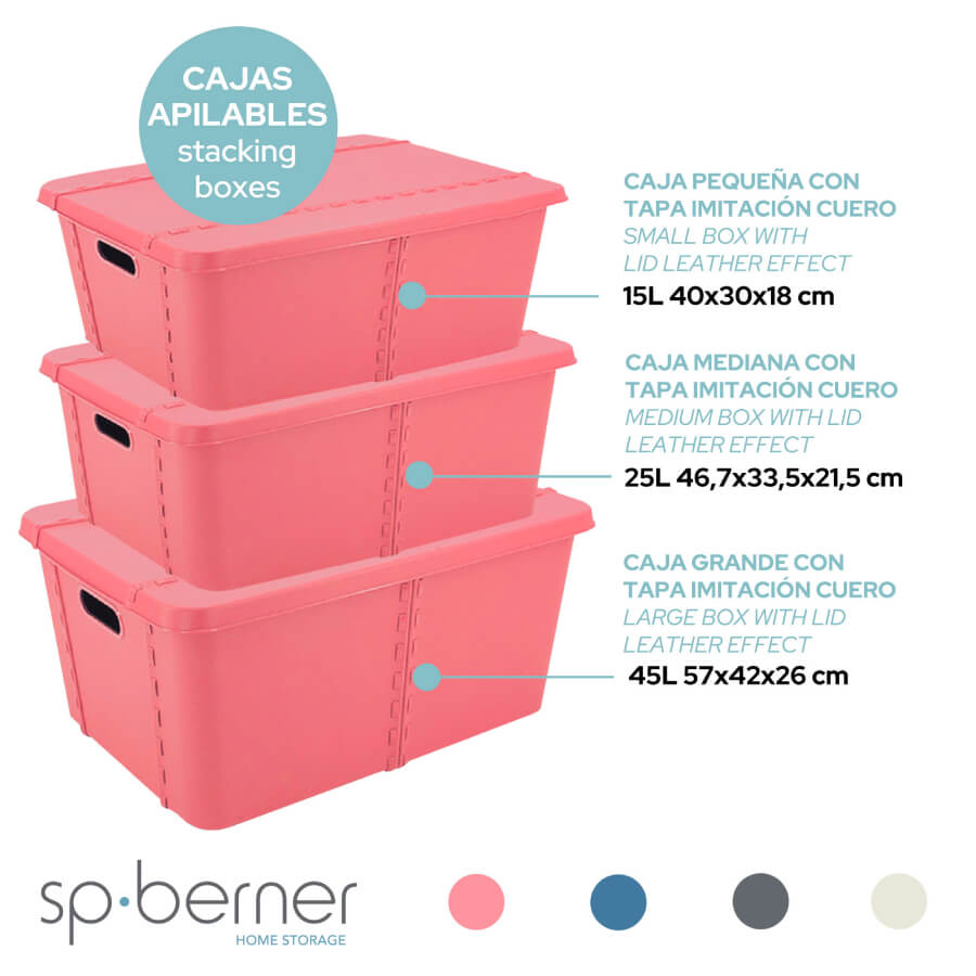 Caja Organizadora Plástica Almacenaje Tapa y Cierres Grande - Rosa — HTS