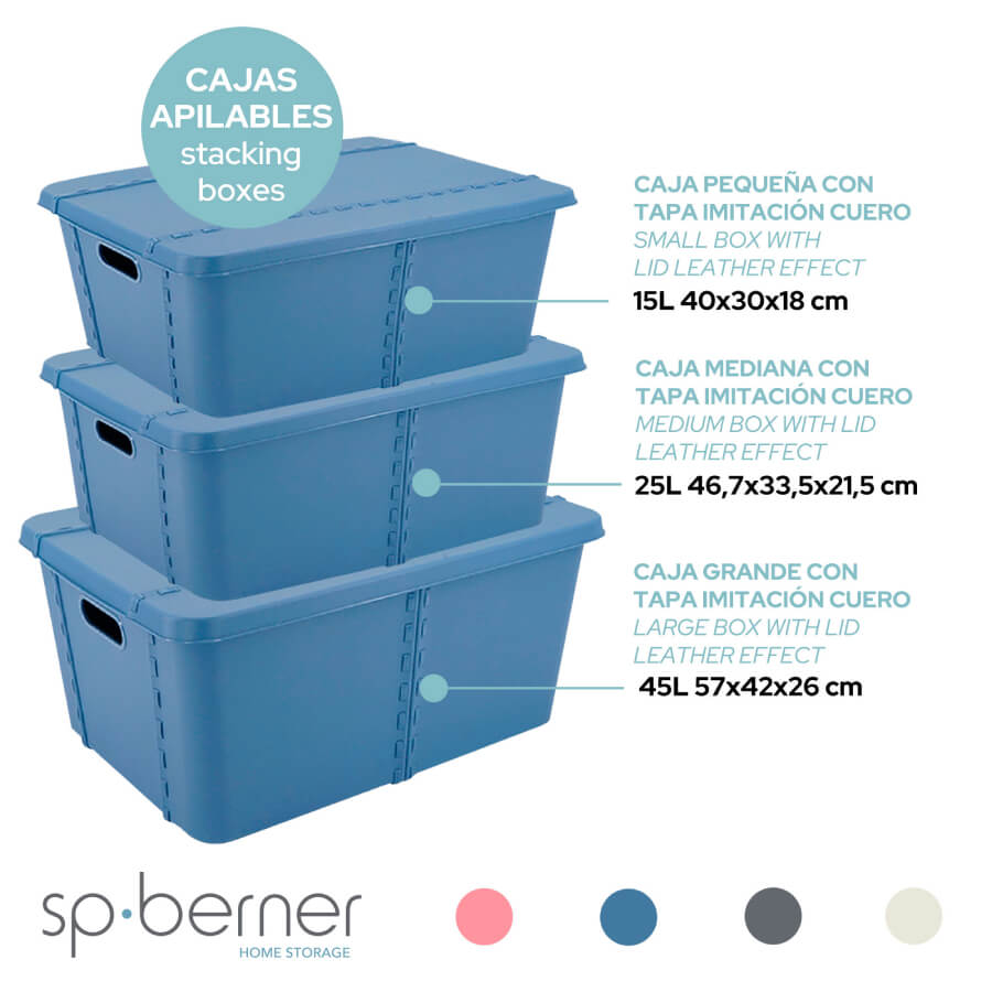 Caja almacenaje con tapa, plástico translúcido, cajón multiusos, ordenación, almacenamiento de objetos, hogar, 60 litros, 29,7 x 61,5 x 45 cm, Azul