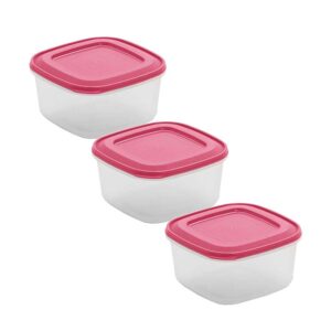 Set of 3 square airtight containers 0.6L Coral