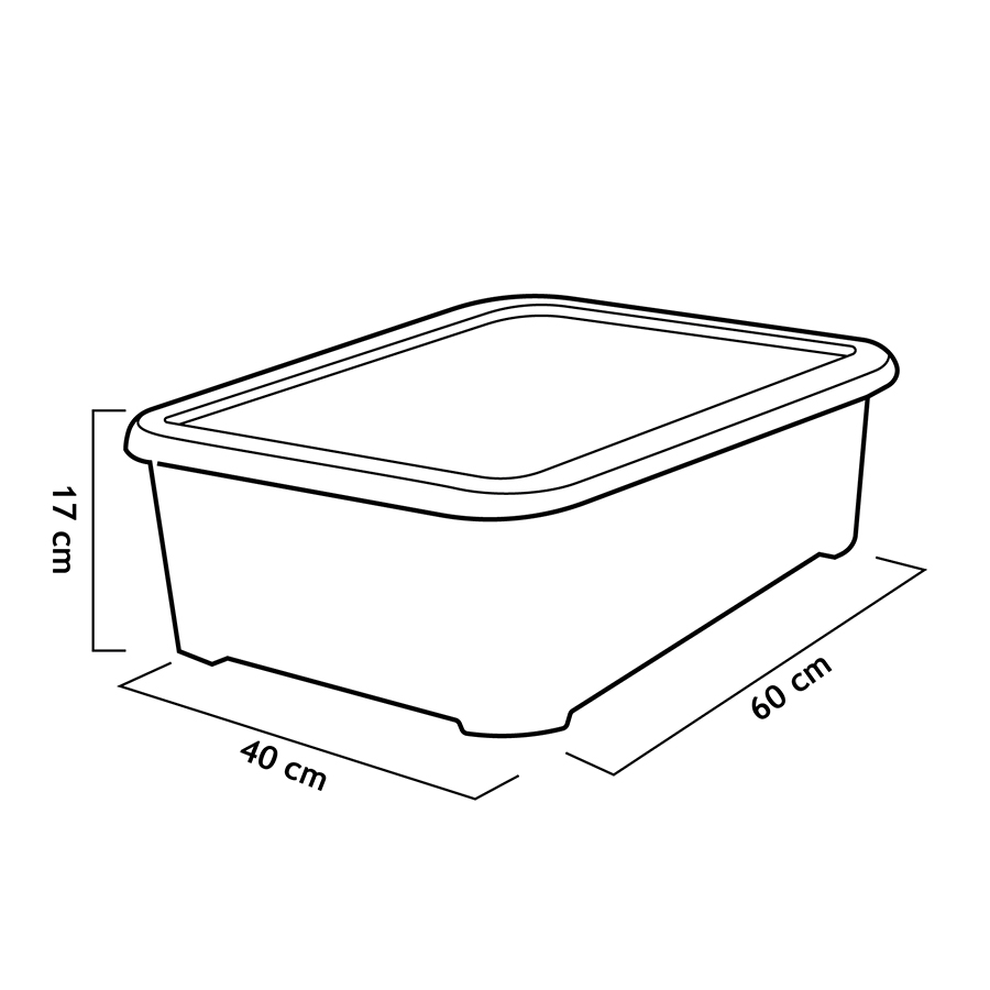Caja de ordenación de plástico nº 5 transparente, con tapa, ruedas y asas,  capacidad 57 litros, 31 x 61.5 x 44 cm